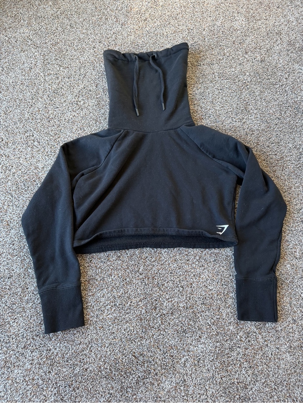 Gymshark Black Funnel Neck Cropped Sweatshirt Pullover Hoodie Women's Medium